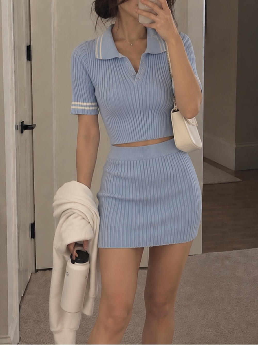 Blue Knit polo skirt set